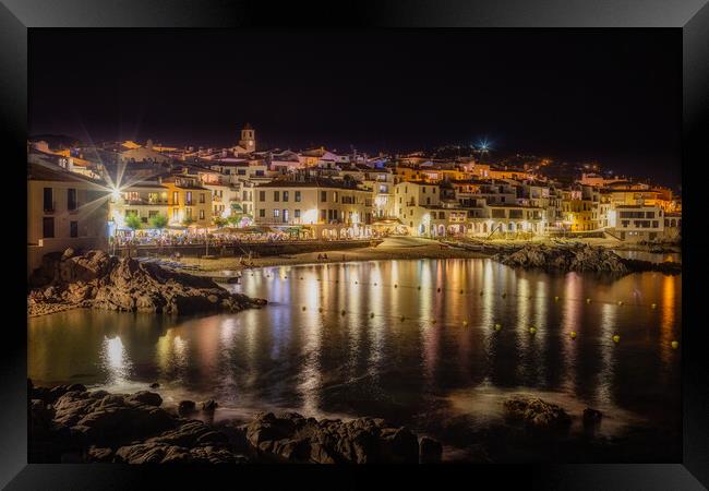 Night scene from a small spanish village Calella de Palafrugell Framed Print by Arpad Radoczy