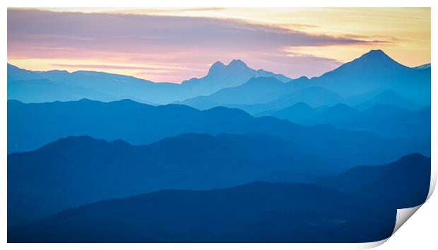 Sunset light over the spanish Pyrenees mountains Print by Arpad Radoczy