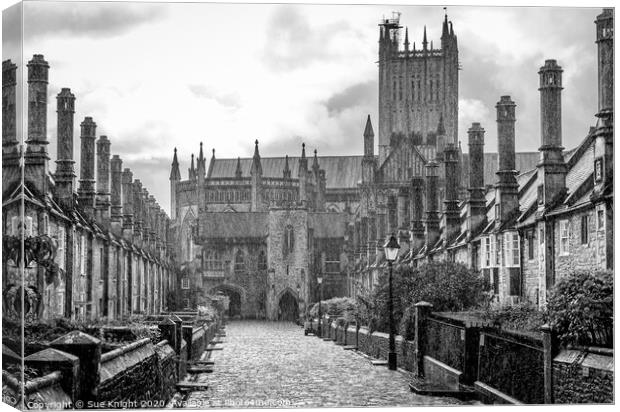 A rainy view of Vicars' Close, Wells Canvas Print by Sue Knight