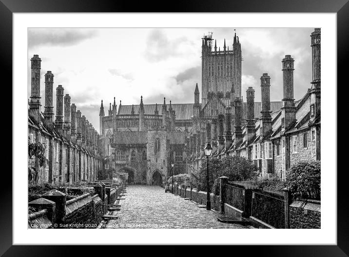 A rainy view of Vicars' Close, Wells Framed Mounted Print by Sue Knight