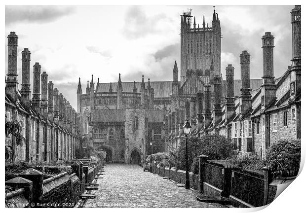 A rainy view of Vicars' Close, Wells Print by Sue Knight