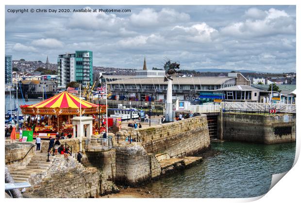 Entrance to Sutton Harbour Print by Chris Day