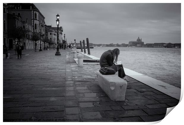Reading Alone in Venice Print by Jean Gill