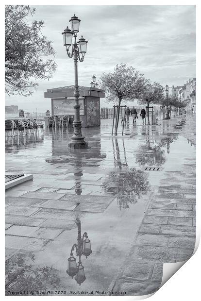 Reflections on the Zatere Waterfront, Venice Print by Jean Gill