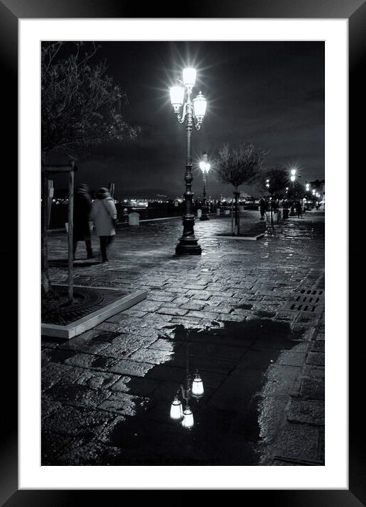 Sreetlamp at Night, venice Framed Mounted Print by Jean Gill