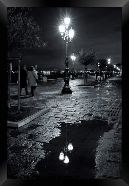 Sreetlamp at Night, venice Framed Print by Jean Gill