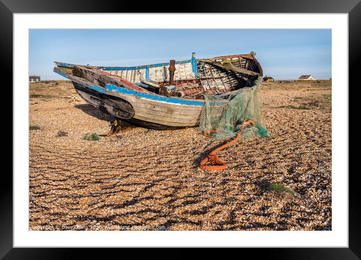 Old Fishing Boat, Dungeness Beach, Kent, England Framed Mounted Print by Dave Collins
