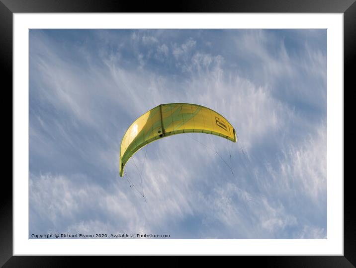 Yellow Kite Surf Flying Framed Mounted Print by Richard Fearon