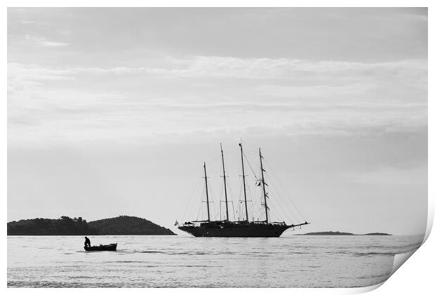 Silhouette of contrasting boats on the Peljesac Ch Print by Jason Wells