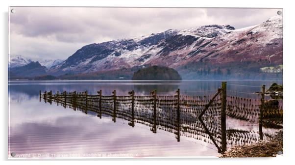 Serene Winter Reflections on Derwent Water Acrylic by David Thomas