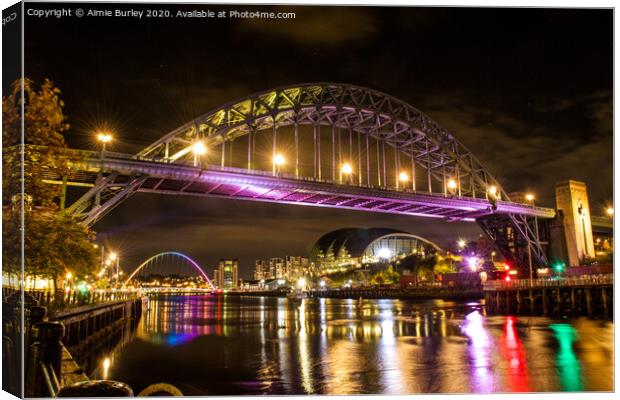 Tyne Bridge by Night Canvas Print by Aimie Burley