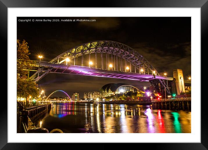 Tyne Bridge by Night Framed Mounted Print by Aimie Burley