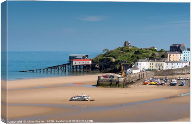 The sandy North Beach and harbour Tenby  Canvas Print by Chris Warren