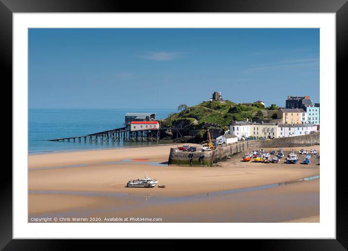 The sandy North Beach and harbour Tenby  Framed Mounted Print by Chris Warren