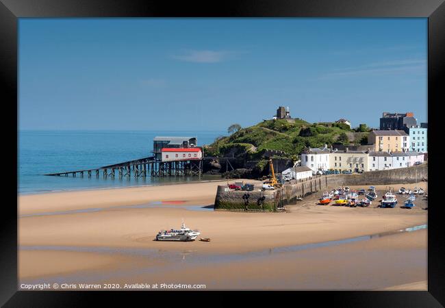 The sandy North Beach and harbour Tenby  Framed Print by Chris Warren