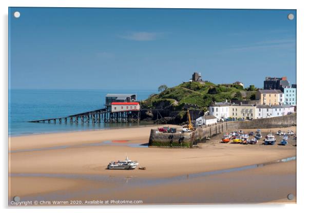 The sandy North Beach and harbour Tenby  Acrylic by Chris Warren