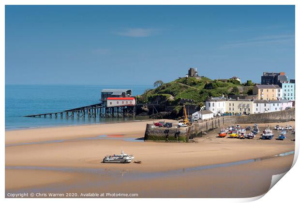 The sandy North Beach and harbour Tenby  Print by Chris Warren