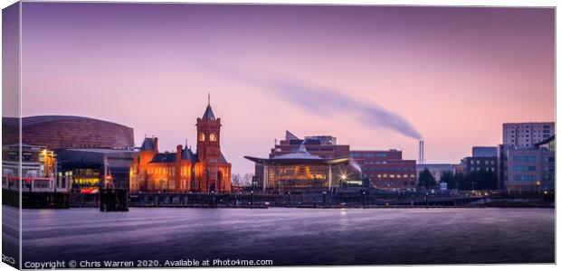 Pier House and Senedd Cardiff in the twilight Canvas Print by Chris Warren