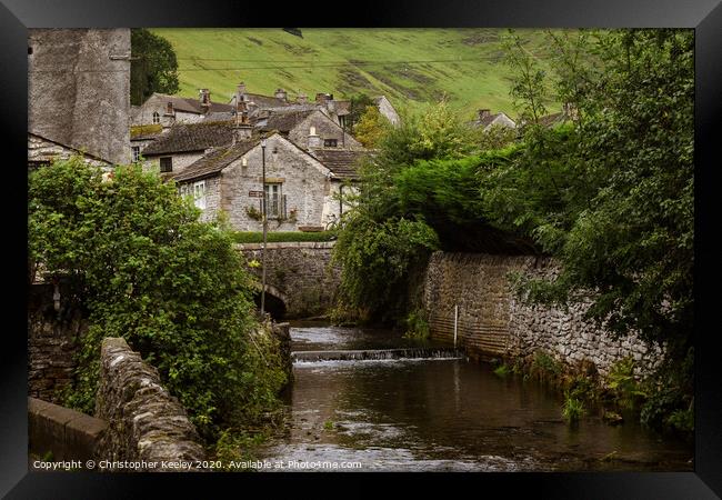 Castleton stream and cottages Framed Print by Christopher Keeley