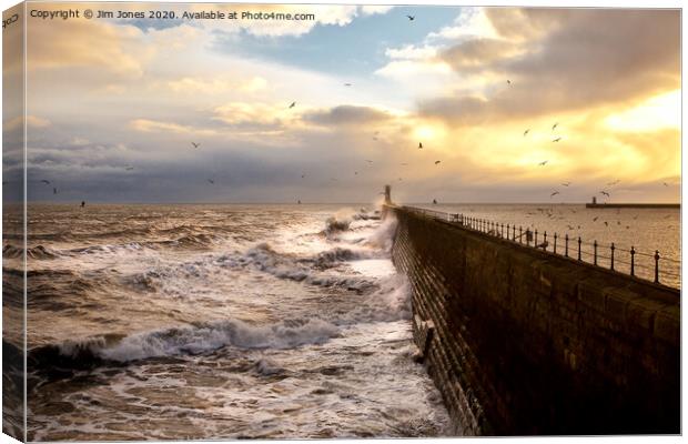 Stormy weather at Tynemouth Pier Canvas Print by Jim Jones
