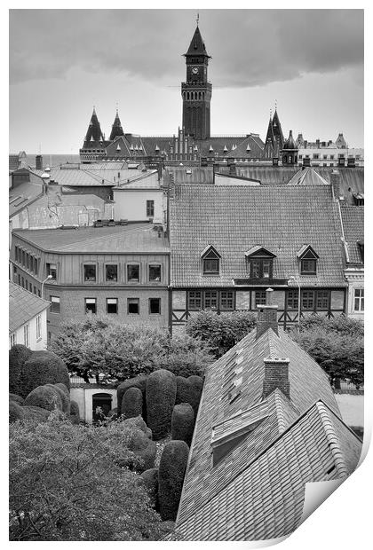 Helsingborg Elevated View Across Town Print by Antony McAulay