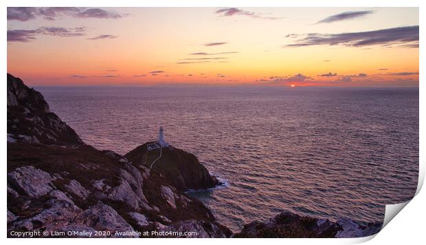 Sun Sets at South Stack Anglesey Print by Liam Neon