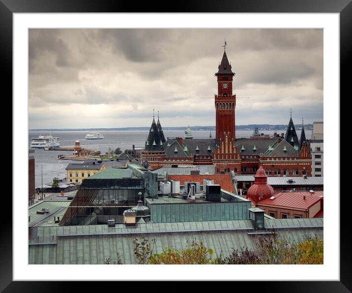 Helsingborg Elevated View Showing Ferry Traffic Framed Mounted Print by Antony McAulay