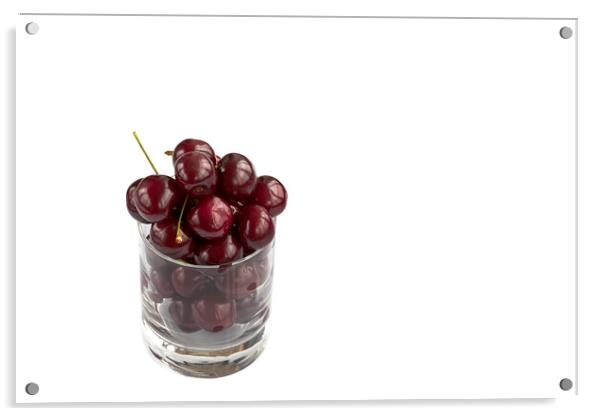 Red cherry in a transparent glass isolated on a white background Acrylic by Sergii Petruk