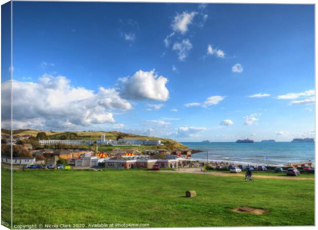 Bowleaze Cove and Ships Canvas Print by Nicola Clark