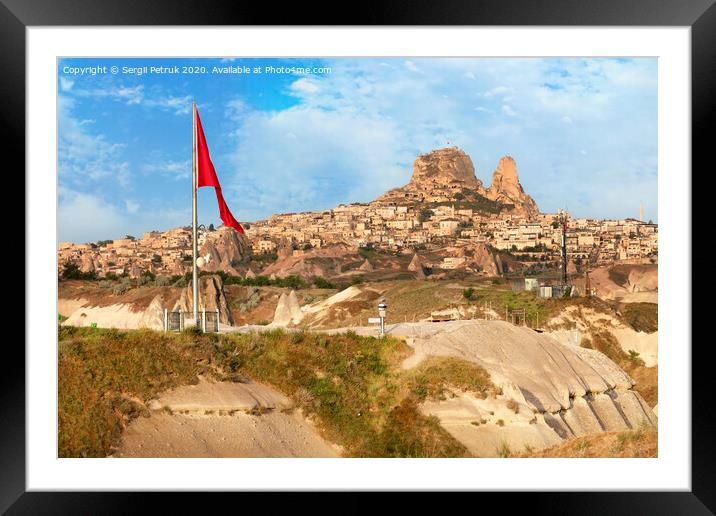 Great national flag of Turkey. Cave Uchhisar. Cappadocia, Turkey. Framed Mounted Print by Sergii Petruk
