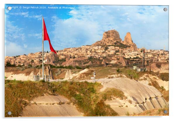 Great national flag of Turkey. Cave Uchhisar. Cappadocia, Turkey. Acrylic by Sergii Petruk