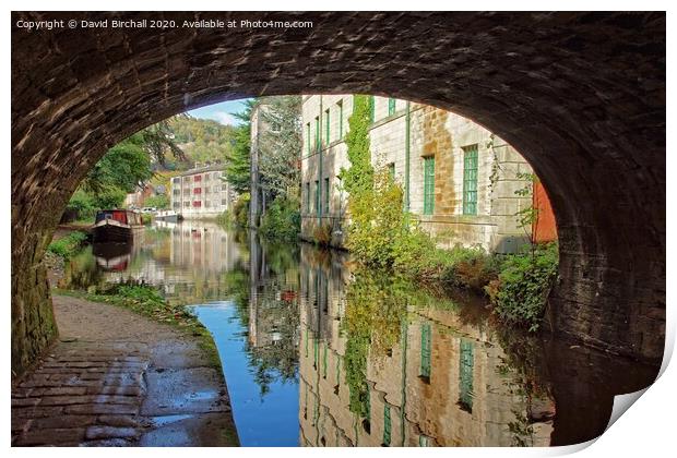 Canalside reflections at Hebden Bridge, West Yorks Print by David Birchall