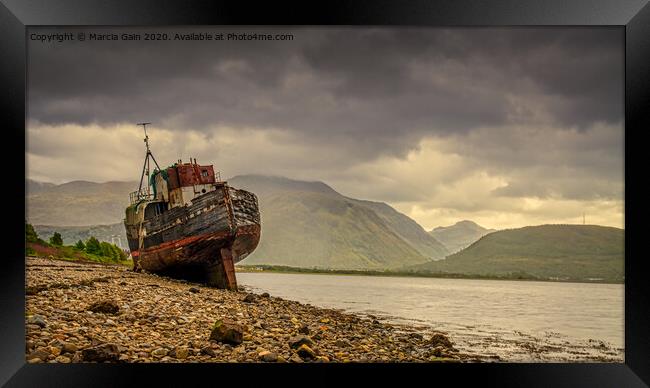 Corpach Wreck Framed Print by Marcia Reay