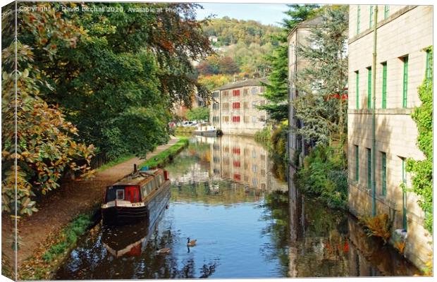 Canalside reflections at Hebden Bridge, West Yorks Canvas Print by David Birchall