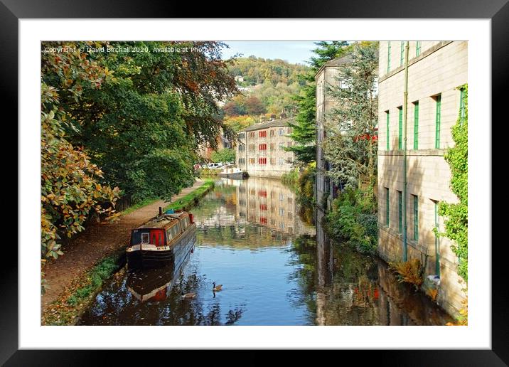 Canalside reflections at Hebden Bridge, West Yorks Framed Mounted Print by David Birchall