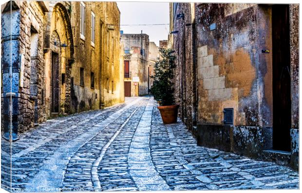 Street of the city of erice sicily Canvas Print by Mario Koufios