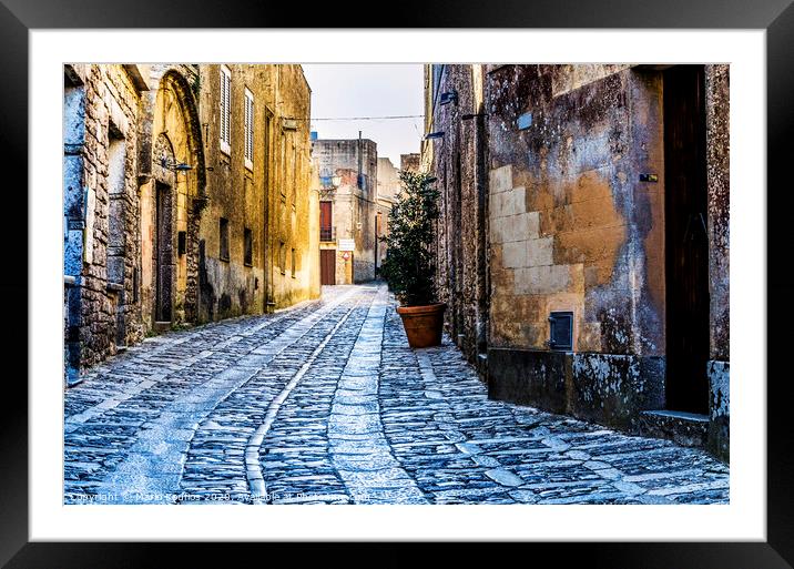 Street of the city of erice sicily Framed Mounted Print by Mario Koufios