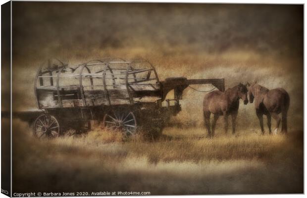 Covered Wagon and Horses Montana USA Canvas Print by Barbara Jones