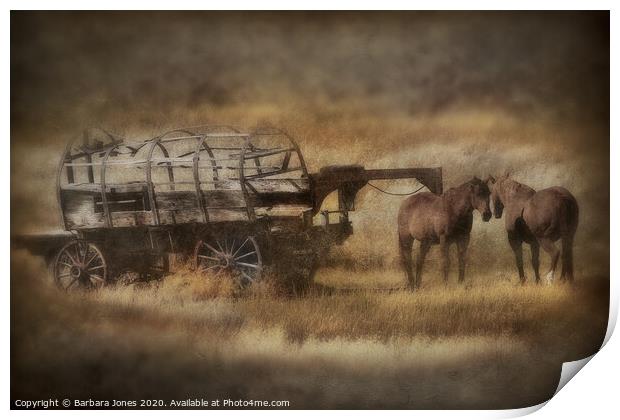 Covered Wagon and Horses Montana USA Print by Barbara Jones