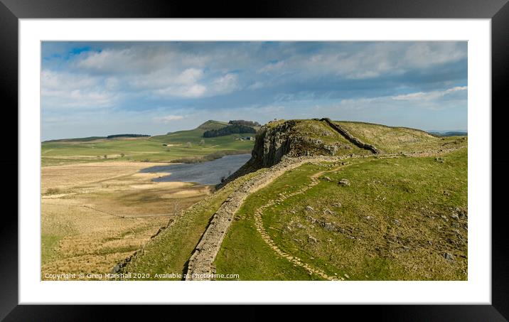 Hadrians Wall and Crag Lough Framed Mounted Print by Greg Marshall