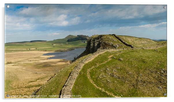 Hadrians Wall and Crag Lough Acrylic by Greg Marshall