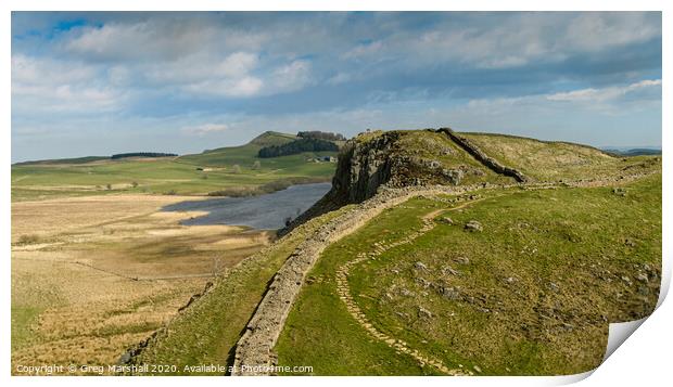 Hadrians Wall and Crag Lough Print by Greg Marshall