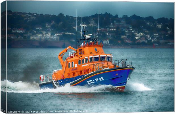Torbay Lifeboat at speed in Torbay Canvas Print by Paul F Prestidge