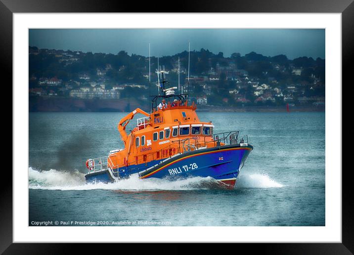 Torbay Lifeboat at speed in Torbay Framed Mounted Print by Paul F Prestidge