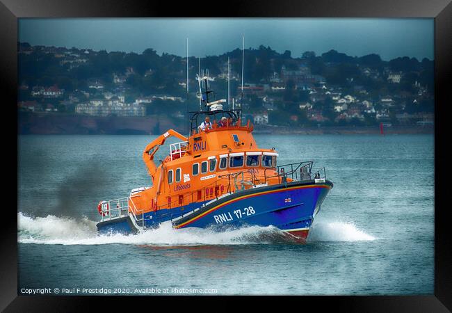 Torbay Lifeboat at speed in Torbay Framed Print by Paul F Prestidge