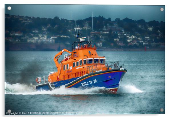 Torbay Lifeboat at speed in Torbay Acrylic by Paul F Prestidge