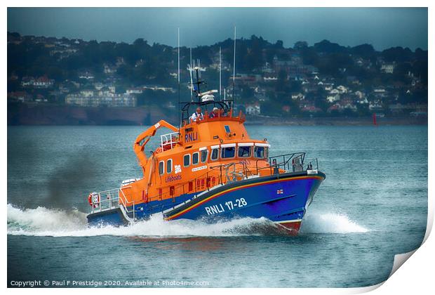 Torbay Lifeboat at speed in Torbay Print by Paul F Prestidge