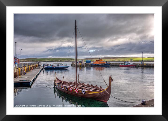 Dim Riv Viking longship in Lerwick, Shetland Framed Mounted Print by Richard Ashbee