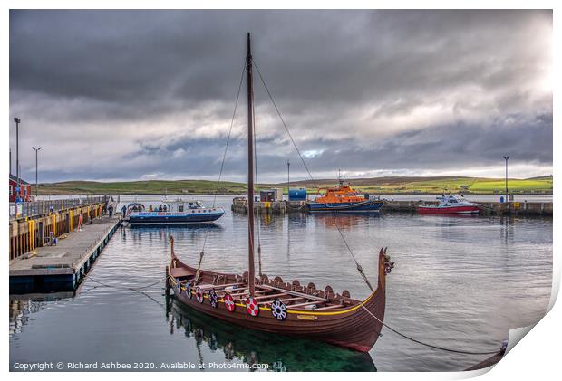 Dim Riv Viking longship in Lerwick, Shetland Print by Richard Ashbee