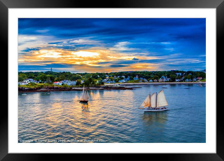 Watercolor Sailboats at Sunset Framed Mounted Print by Darryl Brooks